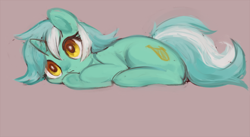 Size: 770x421 | Tagged: safe, artist:kei05, imported from derpibooru, lyra heartstrings, pony, unicorn, female, looking at you, lying down, mare, simple background, solo