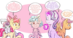 Size: 1300x678 | Tagged: safe, artist:brother-lionheart, imported from derpibooru, apple bloom, cozy glow, scootaloo, starlight glimmer, sweetie belle, earth pony, pegasus, pony, unicorn, marks for effort, bow, coffee mug, comic, cutie mark, cutie mark crusaders, empathy cocoa, evil, female, filly, foal, food, glowing horn, hallucination, high, high as fuck, i mean i see, implied drug use, magic, magic aura, mare, mug, one eye closed, orange, pure concentrated unfiltered evil of the utmost potency, pure unfiltered evil, quintet, rule of two, scared, scootachicken, shrooms, sith, sithlight glimmer, slice of life, speech bubble, star wars, telekinesis, the cmc's cutie marks, wink