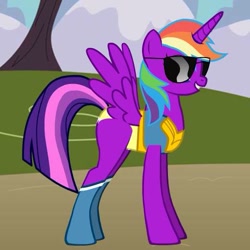 Size: 521x521 | Tagged: safe, artist:ponylover88, imported from derpibooru, rainbow dash, twilight sparkle, oc, oc:rainbow sparkle, pony creator, fusion, nightmare fuel, rainbow sparkle, sunglasses