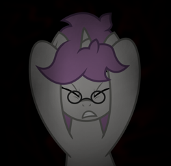 Size: 680x657 | Tagged: safe, artist:darkstorm619, derpibooru exclusive, imported from derpibooru, oc, oc only, oc:snappy edit, pony, unicorn, black background, clenched teeth, dark background, darkness, female, glasses, gritted teeth, holding head, pain, simple background, solo
