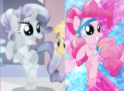 Size: 655x485 | Tagged: safe, edit, edited screencap, imported from derpibooru, screencap, pinkie pie, rarity, crystal pony, pony, comparison, crystallized