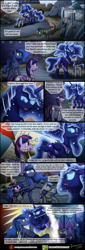 Size: 1000x2955 | Tagged: safe, artist:bonaxor, imported from derpibooru, discord, princess luna, twilight sparkle, oc, oc:prince rigel, oc:princess dream, oc:sebastian, alicorn, bat pony, griffon, pony, comic:journey to the lunar republic, bandage, comic, male, stallion, twilight sparkle (alicorn)