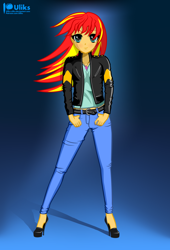 Size: 1024x1507 | Tagged: safe, artist:uliks-uliks, imported from derpibooru, sunset shimmer, twilight sparkle, human, equestria girls, anime, clothes, female, high heels, humanized, lesbian, looking at you, manga, shipping, shoes, simple background, solo, sunset, sunsetsparkle, vector