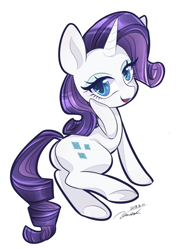 Size: 850x1200 | Tagged: safe, artist:bbtasu, deleted from derpibooru, imported from derpibooru, rarity, pony, female, looking at you, mare, simple background, smiling, solo, white background