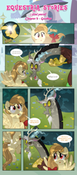 Size: 1919x4338 | Tagged: safe, artist:estories, imported from derpibooru, discord, oc, oc:alice goldenfeather, draconequus, pegasus, pony, comic:find yourself, adult blank flank, comic, female, mare