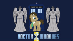 Size: 2120x1192 | Tagged: safe, artist:dachosta, artist:theseventhstorm, edit, imported from derpibooru, doctor whooves, time turner, crossover, doctor who, sonic screwdriver, statue, tardis, the doctor, wallpaper, weeping angel