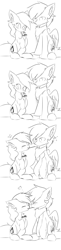 Size: 1704x7016 | Tagged: safe, artist:heddopen, imported from derpibooru, oc, oc only, oc:diamond frost, oc:noot, earth pony, pegasus, pony, comic, dianoot, ear fluff, female, food, grayscale, male, monochrome, oc x oc, pocky, shipping, short comic, straight, wings