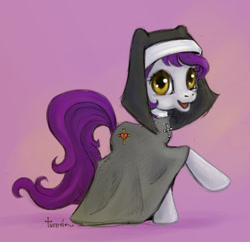 Size: 471x456 | Tagged: safe, artist:turonie, imported from derpibooru, oc, oc only, earth pony, pony, cloak, clothes, cross, earth pony oc, female, gradient background, mare, nun, raised hoof