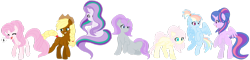 Size: 1024x245 | Tagged: safe, artist:leanne264, imported from derpibooru, applejack, fluttershy, pinkie pie, rainbow dash, rarity, starlight glimmer, twilight sparkle, alicorn, pony, alternate design, mane six, simple background, transparent background, twilight sparkle (alicorn)