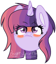 Size: 433x488 | Tagged: safe, artist:sleppchocolatemlp, imported from derpibooru, oc, oc only, oc:moon magic, pony, unicorn, base used, blushing, bust, female, magical lesbian spawn, mare, offspring, parent:rainbow dash, parent:twilight sparkle, parents:twidash, portrait, simple background, solo, transparent background