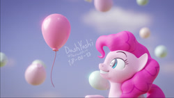 Size: 1920x1080 | Tagged: safe, artist:dashyoshi, imported from derpibooru, pinkie pie, pony, 3d, balloon, female, smiling, solo