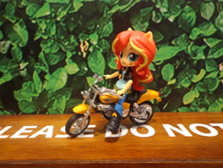 Size: 4608x3456 | Tagged: safe, artist:franklin, imported from derpibooru, sunset shimmer, equestria girls, doll, equestria girls minis, eqventures of the minis, female, first world anarchist, irl, motorcycle, photo, toy