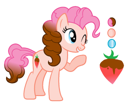 Size: 1100x916 | Tagged: dead source, safe, artist:rainbows-skies, artist:thesmall-artist, imported from derpibooru, oc, oc only, oc:chocolate strawberry pie, earth pony, pony, female, mare, offspring, parent:cheese sandwich, parent:pinkie pie, parents:cheesepie, reference sheet, simple background, solo, transparent background