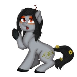 Size: 1080x1080 | Tagged: artist needed, safe, imported from derpibooru, oc, oc only, oc:hyundai rotem, pony, flower, hyundai, pantograph, ponified, raised hoof, solo, sunflower, train