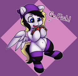 Size: 2171x2123 | Tagged: safe, artist:pabbley, imported from derpibooru, oc, oc only, oc:rory gigabyte, pegasus, pony, beanie, belly button, bipedal, card game, clothes, cute, dialogue, hat, male, simple background, socks, solo, striped socks, uno