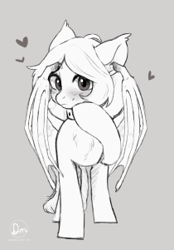 Size: 210x301 | Tagged: safe, artist:dagmell, imported from derpibooru, oc, oc only, oc:betty, bat pony, pony, bat pony oc, collar, looking at you, shy, sketch, solo