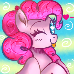 Size: 1000x1000 | Tagged: safe, artist:sweethearts11, imported from derpibooru, pinkie pie, pony, :p, bust, cute, diapinkes, female, heart, heart eyes, one eye closed, portrait, solo, tongue out, wingding eyes, wink