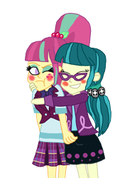 Size: 1800x2418 | Tagged: safe, artist:bigpurplemuppet99, imported from derpibooru, juniper montage, sour sweet, equestria girls, blushing, crack shipping, female, hug, junipersweet, lesbian, shipping, simple background, transparent background