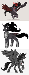 Size: 877x2292 | Tagged: safe, artist:derangedhyena, imported from derpibooru, king sombra, alicorn, pony, alicornified, armor, compilation, cutie mark, flying, glowing horn, gray background, magic, male, race swap, red eyes, simple background, solo, sombra's cutie mark, sombracorn, spread wings, stallion, tumblr, white background, wings, xk-class end-of-the-world scenario