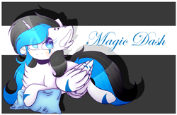 Size: 979x640 | Tagged: safe, artist:creadorachan, imported from derpibooru, oc, oc only, oc:magic dash, alicorn, pony, female, mare, prone, solo