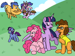 Size: 2048x1536 | Tagged: safe, artist:achuni, artist:kindheart525, artist:randomdoesthings, imported from derpibooru, cheese sandwich, flash sentry, pinkie pie, twilight sparkle, oc, oc:confetti surprise, oc:dusk star, oc:galaxy guard, alicorn, earth pony, pegasus, pony, unicorn, kindverse, cheesepie, collaboration, digital art, female, glasses, male, mare, next generation, offspring, parent:cheese sandwich, parent:flash sentry, parent:pinkie pie, parent:silver script, parent:twilight sparkle, parents:cheesepie, parents:flashlight, parents:twiscript, shipping, stallion, story in the source, story included, straight, twilight sparkle (alicorn)