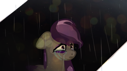 Size: 640x360 | Tagged: safe, artist:sodadoodle, imported from derpibooru, oc, oc only, oc:scintillalight, pegasus, pony, bags under eyes, bokeh, crying, dark, female, frown, gray, mare, purple eyes, purple mane, rain, sad, sky, solo, tears of pain