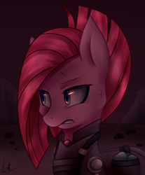 Size: 2267x2742 | Tagged: safe, artist:sonigiraldo, imported from derpibooru, pinkie pie, pony, alternate hairstyle, alternate timeline, apinkalypse pie, clothes, crystal war timeline, female, pinkamena diane pie, solo