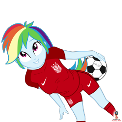 Size: 7680x7680 | Tagged: safe, artist:efk-san, imported from derpibooru, rainbow dash, equestria girls, absurd resolution, ball, clothes, female, show accurate, simple background, smiling, solo, sports shorts, transparent background, uniform, united states, world cup 2018