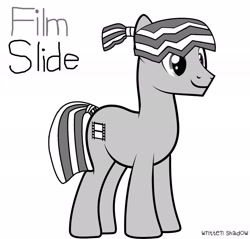 Size: 1783x1708 | Tagged: safe, artist:tawan075, imported from derpibooru, oc, oc:film slide, oc:other, earth pony, pony, base used, cutie mark, film, grayscale, male, monochrome, ms paint