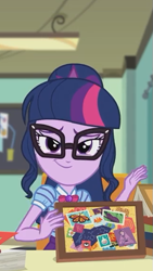 Size: 323x572 | Tagged: safe, imported from derpibooru, screencap, sci-twi, twilight sparkle, equestria girls, equestria girls series, the last day of school, cropped, dreamworks face, female, geode of telekinesis, glasses, magical geodes, smiling, smuglight sparkle