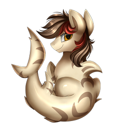 Size: 2204x2290 | Tagged: safe, artist:pridark, imported from derpibooru, oc, oc only, oc:fappyness, original species, shark pony, commission, looking at you, looking back, looking back at you, simple background, sitting, smiling, solo, transparent background