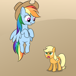 Size: 2500x2500 | Tagged: safe, artist:sazanamibd, imported from derpibooru, applejack, rainbow dash, earth pony, pegasus, pony, applejack's hat, cowboy hat, duo, female, hat, mare, simple background