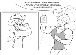 Size: 1281x921 | Tagged: safe, artist:matchstickman, imported from derpibooru, part of a set, applejack, human, applejacked, before and after, biceps, breasts, busty applejack, flexing, humanized, muscles, part of a series