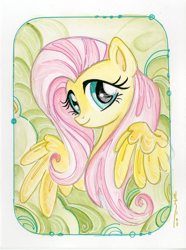 Size: 892x1200 | Tagged: safe, artist:sararichard, imported from derpibooru, fluttershy, pegasus, pony, female, looking at you, mare, solo, traditional art