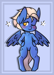 Size: 964x1350 | Tagged: safe, artist:angelbeat-drift, deleted from derpibooru, imported from derpibooru, oc, oc only, pegasus, pony, animated, apple, blushing, food, smiling, solo