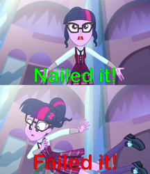 Size: 1617x1872 | Tagged: safe, edit, edited screencap, editor:sonic ranger, imported from derpibooru, screencap, sci-twi, twilight sparkle, equestria girls, friendship games, blooper, comparison, failed it, friendship games bloopers, nailed it, what more is out there