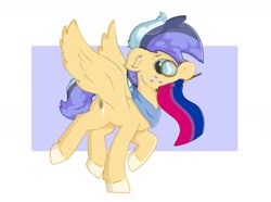 Size: 1624x1208 | Tagged: safe, artist:vepra, deleted from derpibooru, imported from derpibooru, oc, oc only, pegasus, pony, abstract background, bisexual, bisexual pride flag, female, flag, glasses, mare, pride, raised hoof, solo