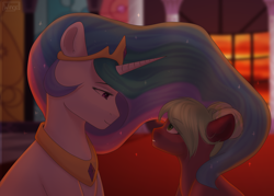 Size: 4290x3075 | Tagged: safe, artist:wingell, imported from derpibooru, princess celestia, oc, oc:cocoa mint, alicorn, pony, duo, looking at each other, looking at someone, ych result