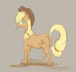 Size: 1899x1811 | Tagged: safe, artist:noupu, imported from derpibooru, applejack, earth pony, pony, female, hay stalk, looking at you, mare, realistic horse legs, simple background, solo