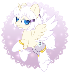 Size: 2542x2649 | Tagged: safe, artist:hawthornss, imported from derpibooru, oc, oc only, oc:glamis, alicorn, pony, abstract background, alicorn oc, blushing, colored hooves, colored pupils, colored wings, colored wingtips, female, flying, hair accessory, hoof fluff, lidded eyes, lightly watermarked, looking at you, mare, simple background, smiling, solo, spread wings, transparent background, unshorn fetlocks, watermark, wings