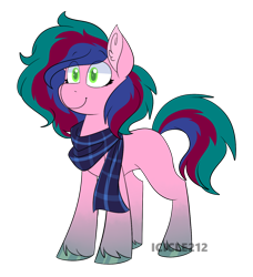 Size: 1238x1358 | Tagged: safe, artist:icicle212, imported from derpibooru, oc, oc only, oc:mellow paint, earth pony, pony, clothes, ear fluff, female, mare, scarf, signature, simple background, solo, transparent background, unshorn fetlocks