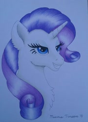 Size: 1440x2005 | Tagged: safe, artist:maximustimaeus, imported from derpibooru, rarity, unicorn, colored pencil drawing, female, mare, smiling, traditional art