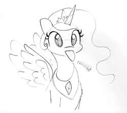 Size: 1492x1335 | Tagged: safe, artist:tjpones, imported from derpibooru, princess celestia, alicorn, pony, :p, cute, cutelestia, female, frown, grayscale, ink drawing, lineart, majestic as fuck, mare, monochrome, onomatopoeia, raspberry, raspberry noise, sillestia, silly, simple background, sitting, solo, spread wings, tongue out, traditional art, white background, wings