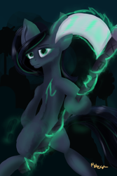 Size: 3600x5400 | Tagged: safe, artist:mahexa, imported from derpibooru, earth pony, pony, bipedal, glowing eyes, magic, scythe