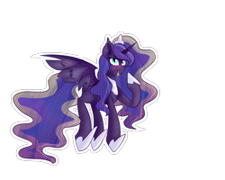 Size: 2500x2000 | Tagged: safe, artist:sodadoodle, imported from derpibooru, princess luna, alicorn, bat pony, pony, blushing, fangs, female, high res, looking at you, lunabat, mare, race swap, simple background, solo, starry eyes, tongue out, transparent background, wingding eyes