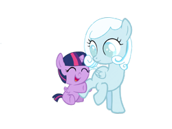 Size: 1024x768 | Tagged: safe, artist:turnaboutart, imported from derpibooru, twilight sparkle, oc, oc:snowdrop, alicorn, pegasus, pony, fanfic:luna mother of twilight sparkle, alternate universe, baby, baby pony, babylight sparkle, base used, cute, female, filly, foal, happy, hoof hold, sibling love, siblings, simple background, sisterly love, sisters, transparent background, twiabetes, twilight sparkle (alicorn)