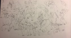 Size: 1280x692 | Tagged: safe, artist:greyscaleart, imported from derpibooru, trixie, earth pony, pony, unicorn, colt, female, male, mare, monochrome, sketch, sketch dump, traditional art