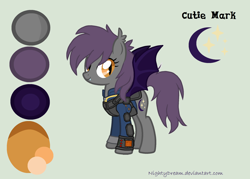 Size: 2084x1492 | Tagged: safe, artist:dreamy990, artist:nightydream, imported from derpibooru, oc, oc only, oc:nighthawk, bat pony, pony, clothes, female, jumpsuit, mare, pipbuck, simple background, solo, vault suit