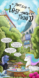 Size: 2000x4000 | Tagged: safe, artist:seventozen, imported from derpibooru, princess celestia, oc, oc:cliff, pony, comic:the day breaks softly, bread, clothes, comic, food, gelatin, male, stallion, teapot