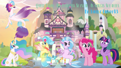 Size: 1280x720 | Tagged: safe, artist:huntercwalls, imported from derpibooru, pinkie pie, princess celestia, princess skystar, queen novo, silverstream, twilight sparkle, alicorn, seapony (g4), my little pony: the movie, fanfic, fanfic art, fanfic cover, fimfiction, school of friendship, seapony silverstream, twilight sparkle (alicorn)